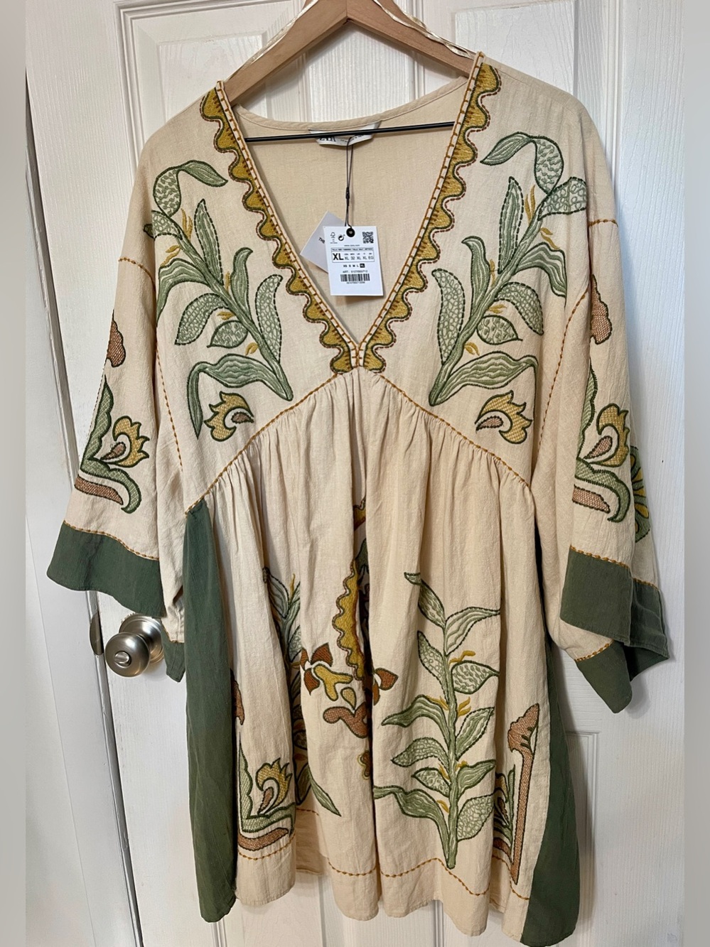 ZARA "The Romy" Embroidered Cotton Linen Blend Dress Floral Boho Size XL NWT - Picture 4 of 14